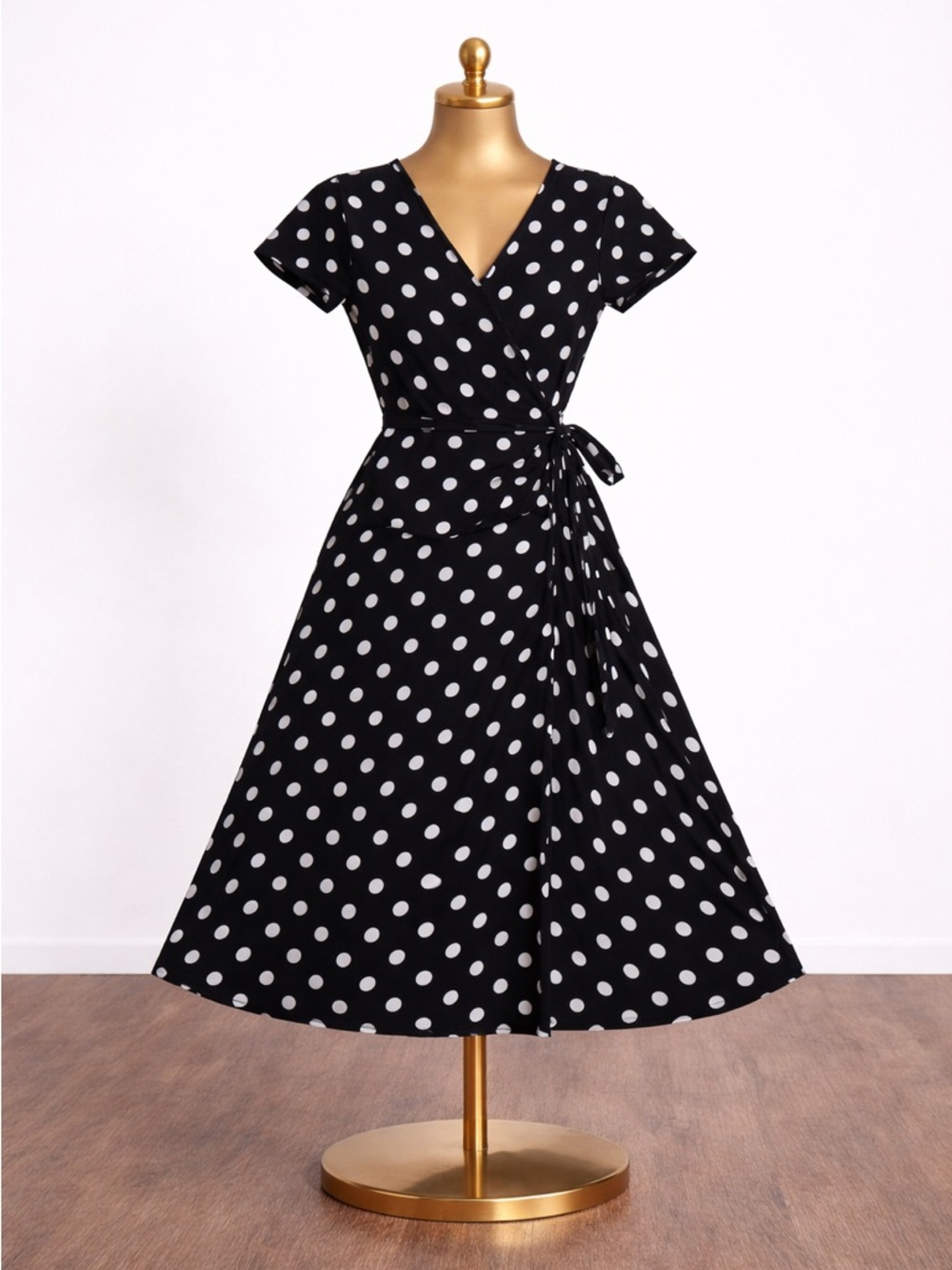 Boohoo Black and White Polka Dot Midi Wrap Dress